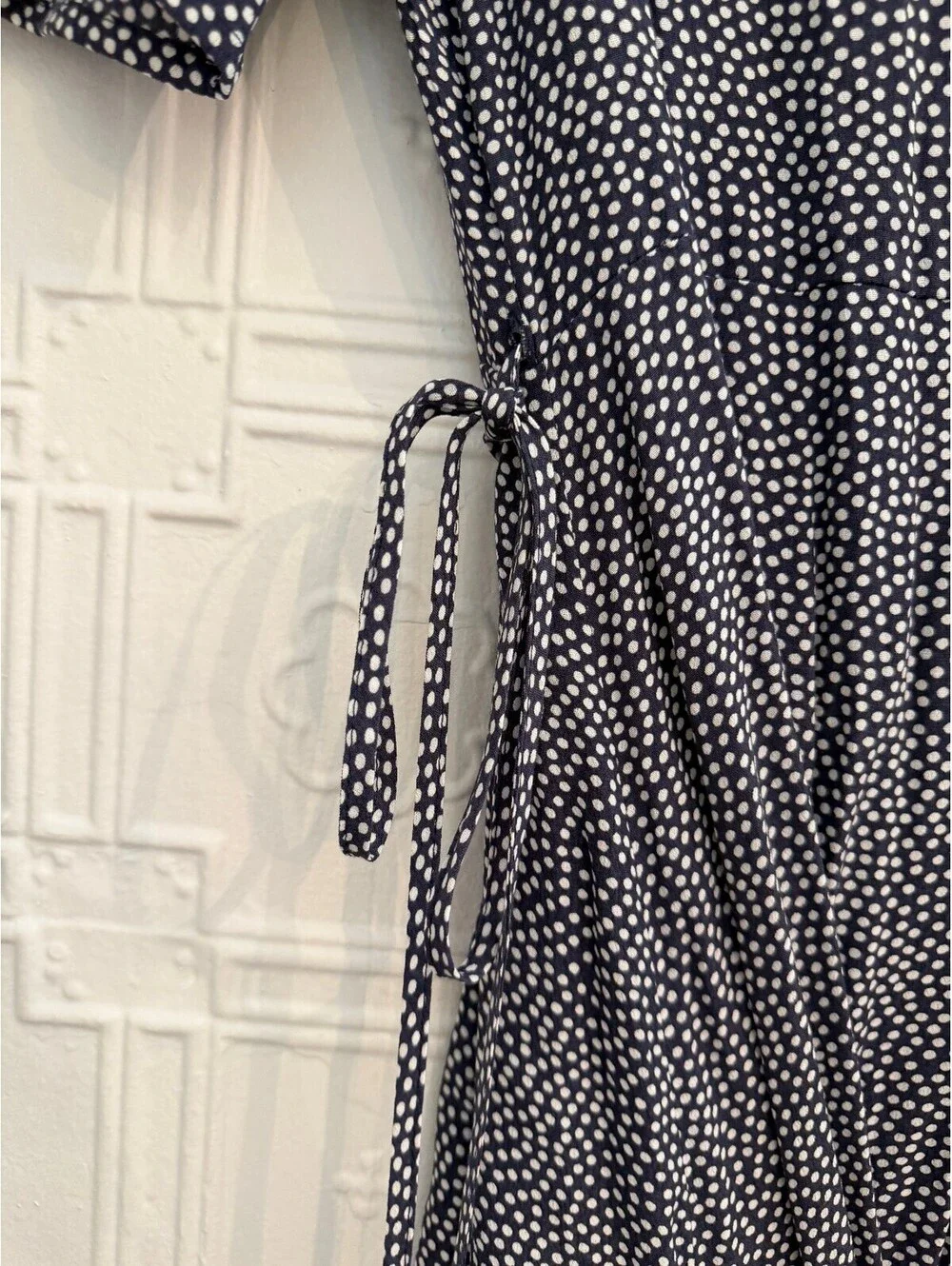 GAP Navy Blue Polka Dot Side Button Wrap Midi Dress S - Picture 4 of 12